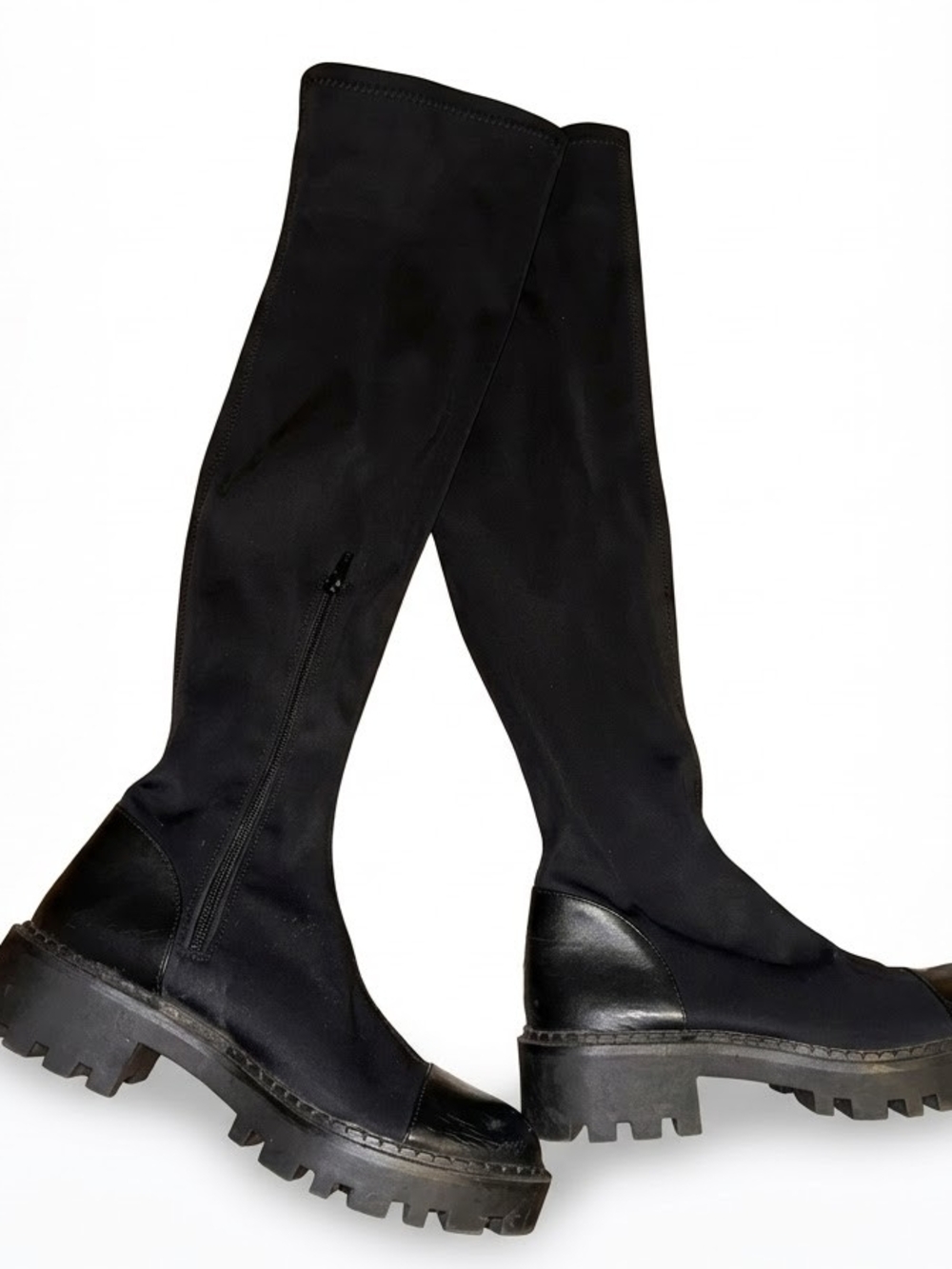 Zara Black Over-the-Knee Lug Sole Boots